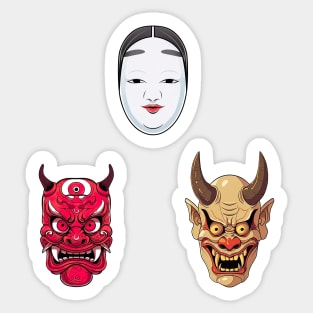 Japanese Elements Kabuki Mask Pack - Anime Stickers Sticker